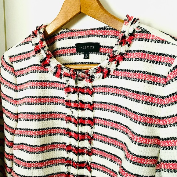Talbots Tweed Stripe Blazer Cranberry and Cream Size 10 EUC - Picture 6 of 12